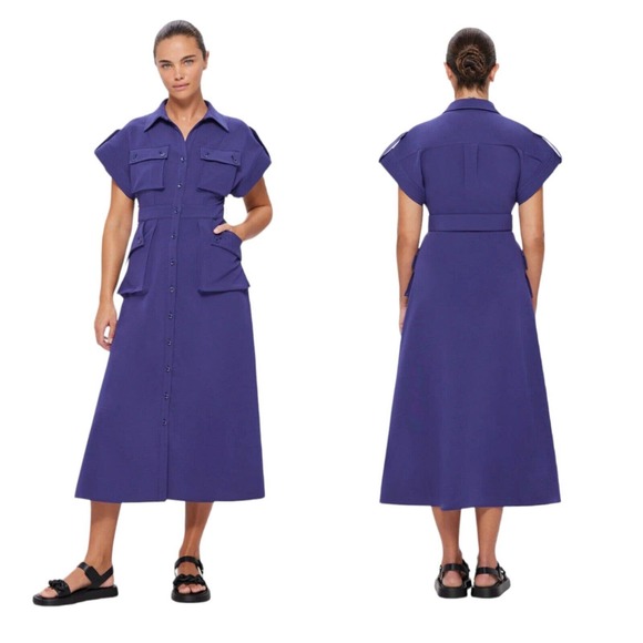 Leo Lin Dresses & Skirts - Leo Lin Midi Dress Audrey Shirt Pocket Purple Belted Button A Line Retro 6 Small